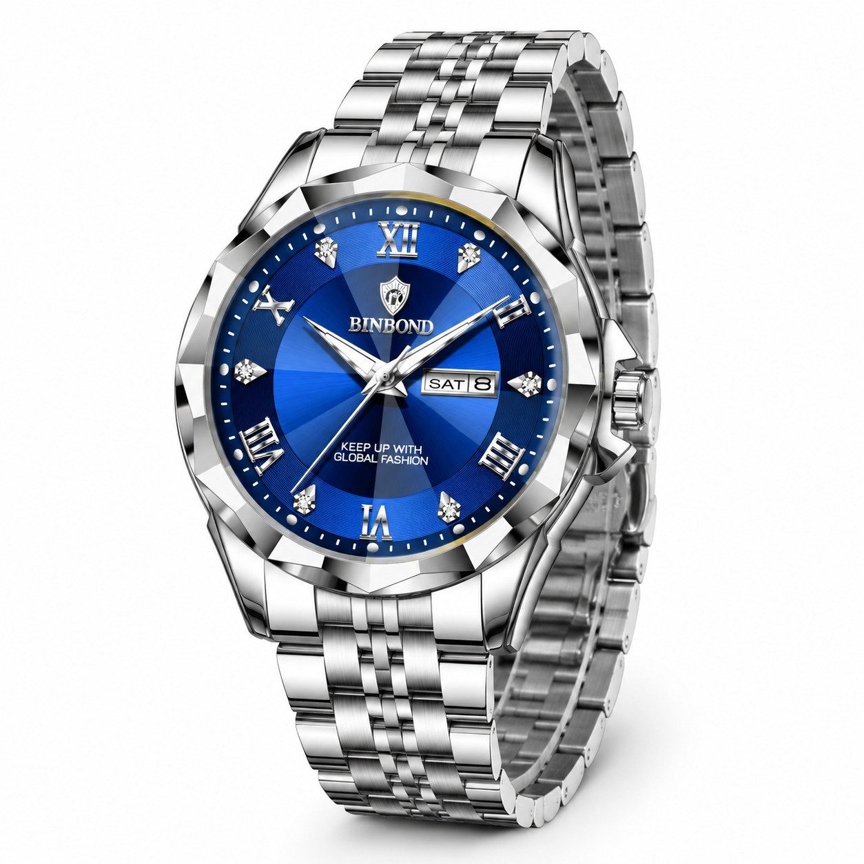 Fyrove Quarzuhr Herren Quarzuhr Edelstahlarmband mit Datum Schwarzes Zifferblatt, (Elegante Herrenuhr mit massivem Edelstahlarmband, klassischem blauen Zifferblatt, präzisem Quarzwerk und praktischer Datumsanzeige), für Alltag, Business und Freizeit