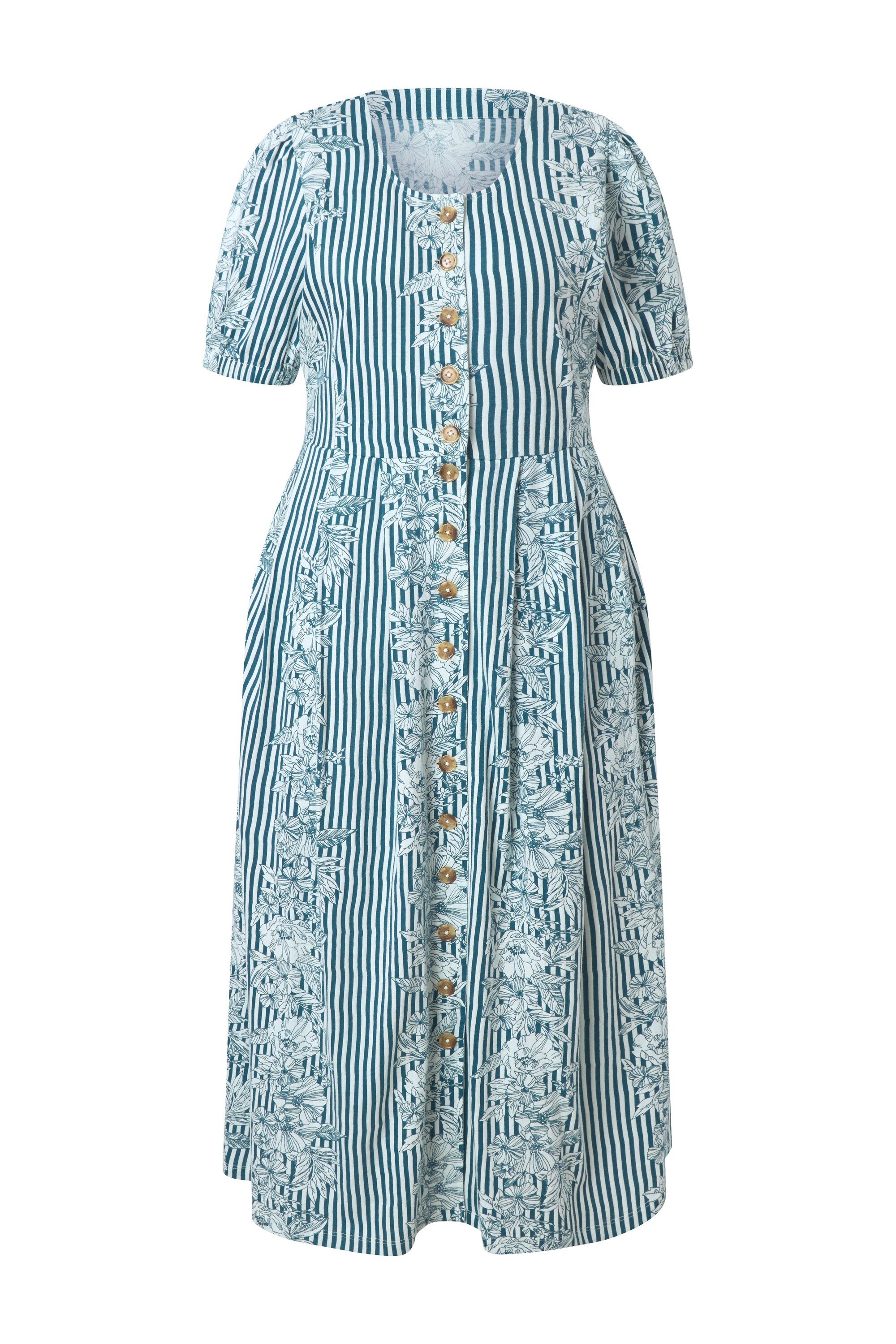 Ulla Popken Dirndl Jersey-Maxikleid Blüten Rundhals Halbarm