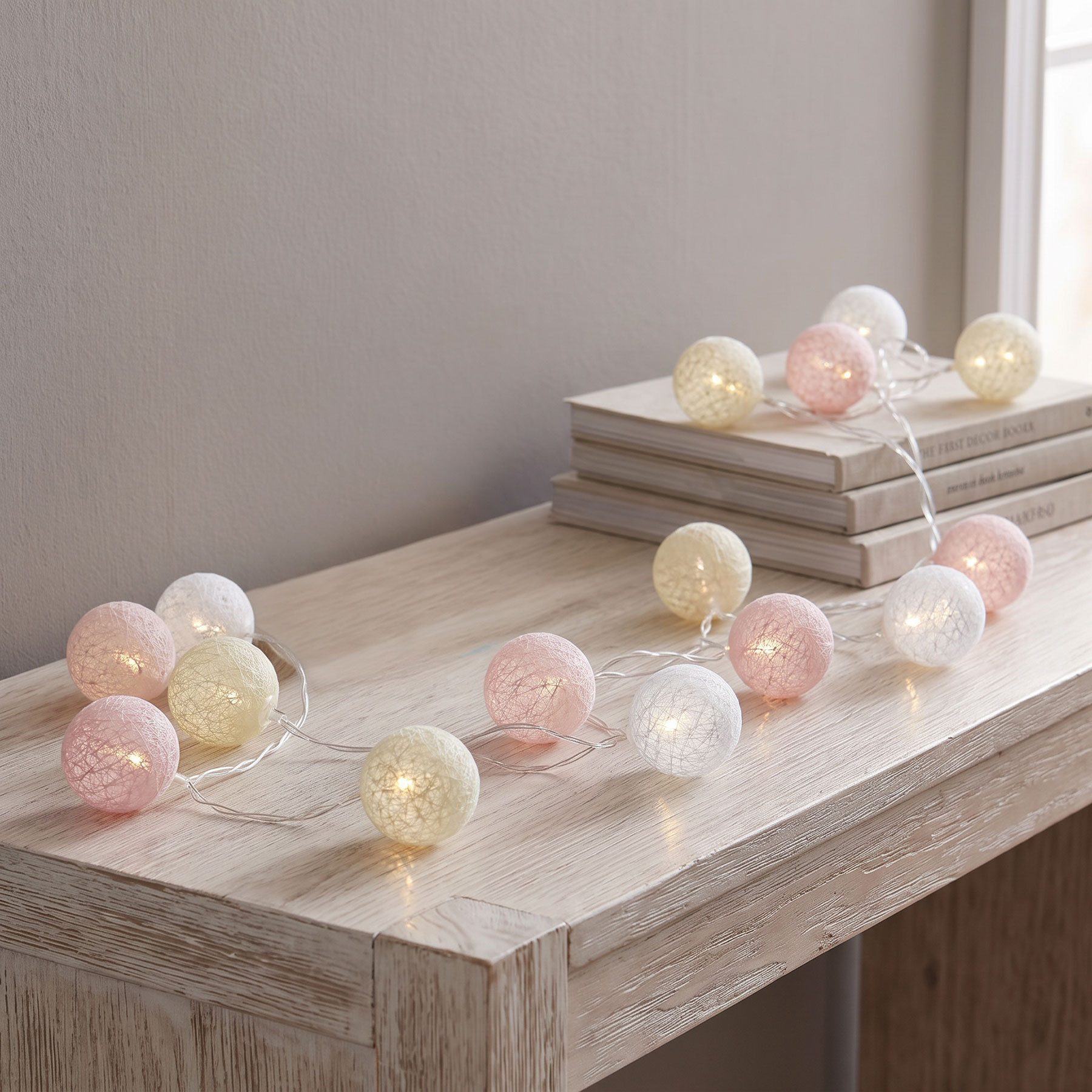 Levandeo® Lichterkette, LED Lichterkette Cotton Balls Beige Rosa Weiss Kinderzimmer Deko