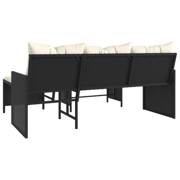 vidaXL Gartenbank Gartensofa in L-Form mit Tisch und Kissen Schwarz Polyrattan Außenbere