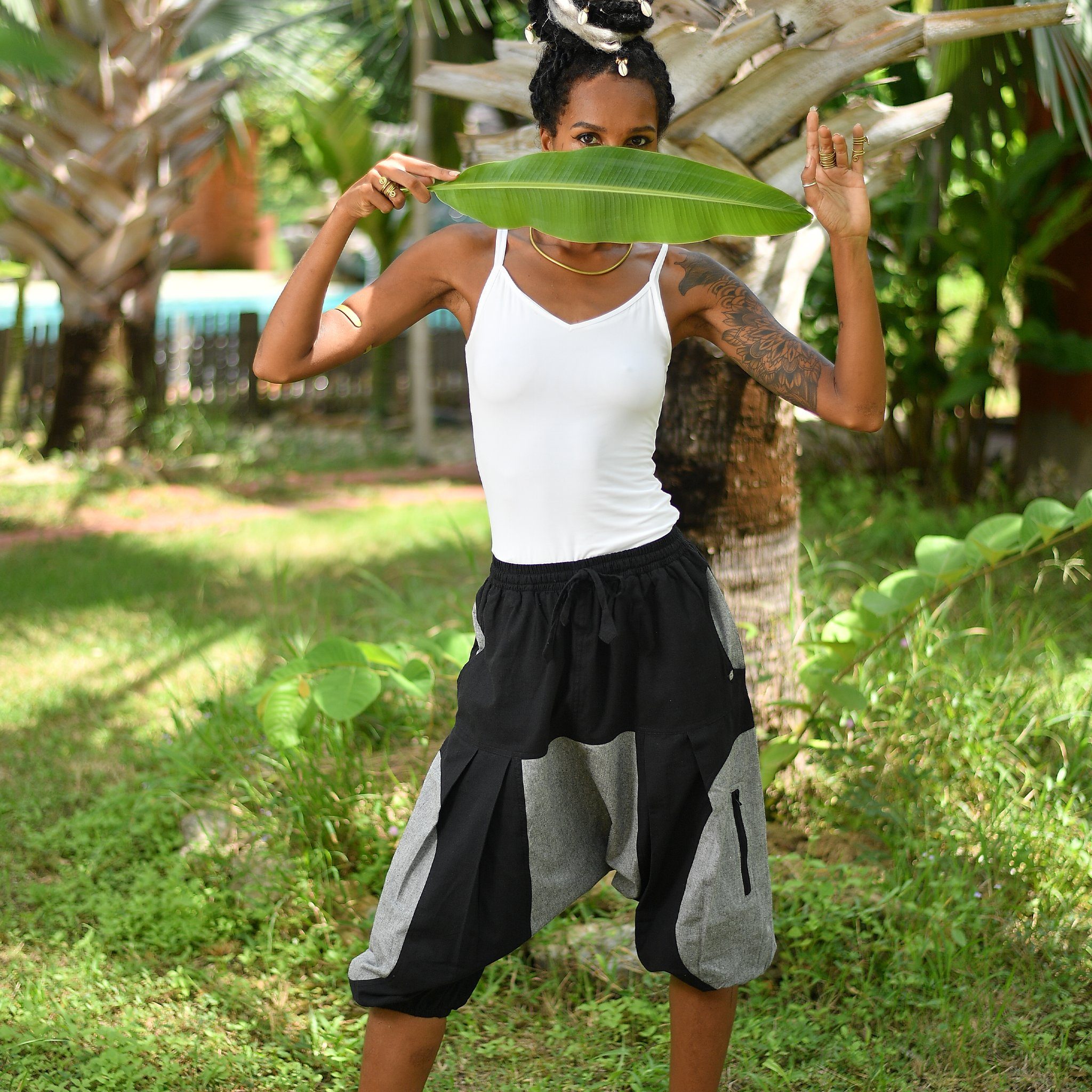 virblatt Шорты Haremshose Herren kurz & kurze Haremshose Damen, Unisex, Goa Hose Aladinhose Herren Kurz