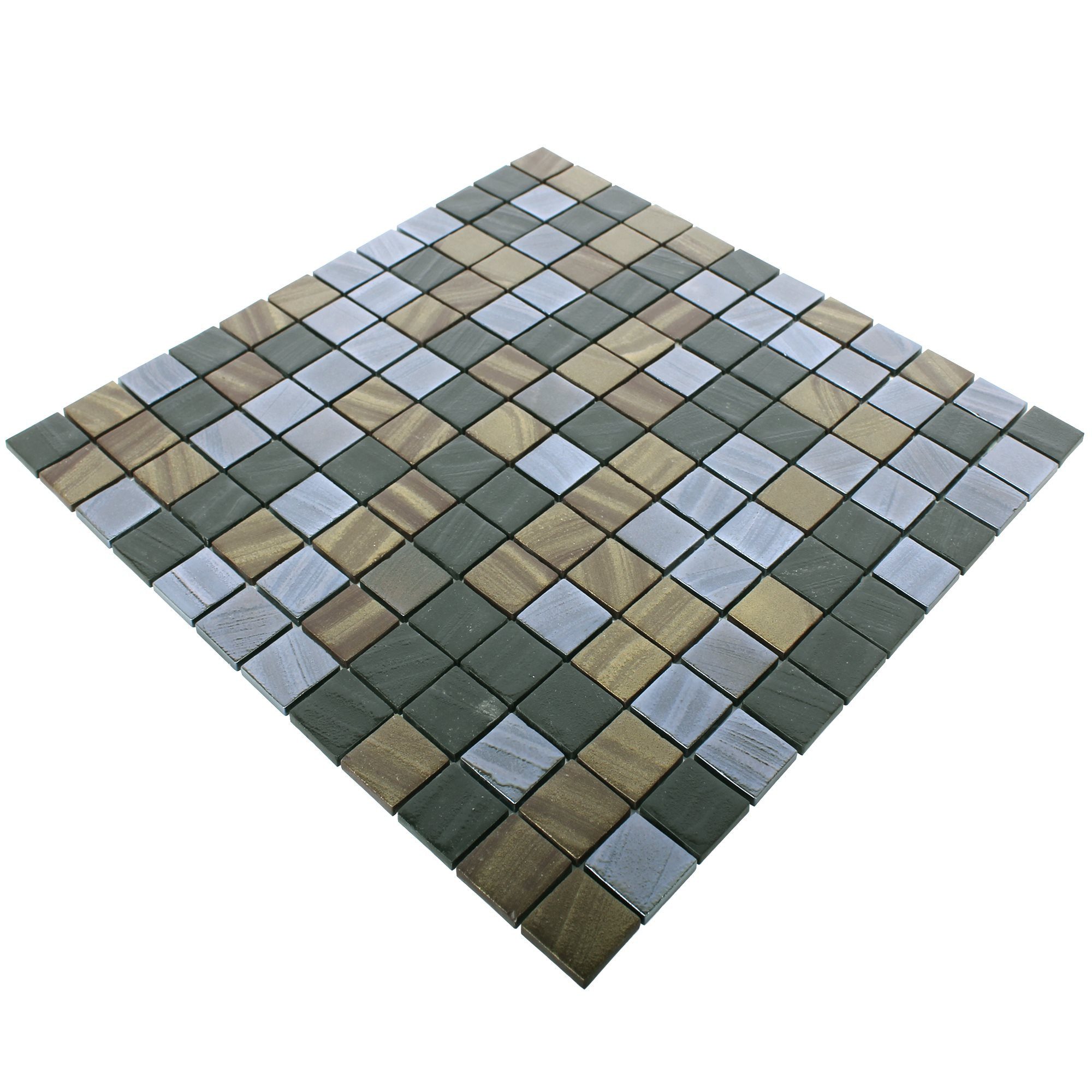 Mosafil Mosaikfliesen Glasmosaik Fliesen Mascota, Glas 31.500x31.500, schwarz-gold-bronze, Eco Glas - Verlegefertig auf ein Netz geklebt - Frostsicher -
