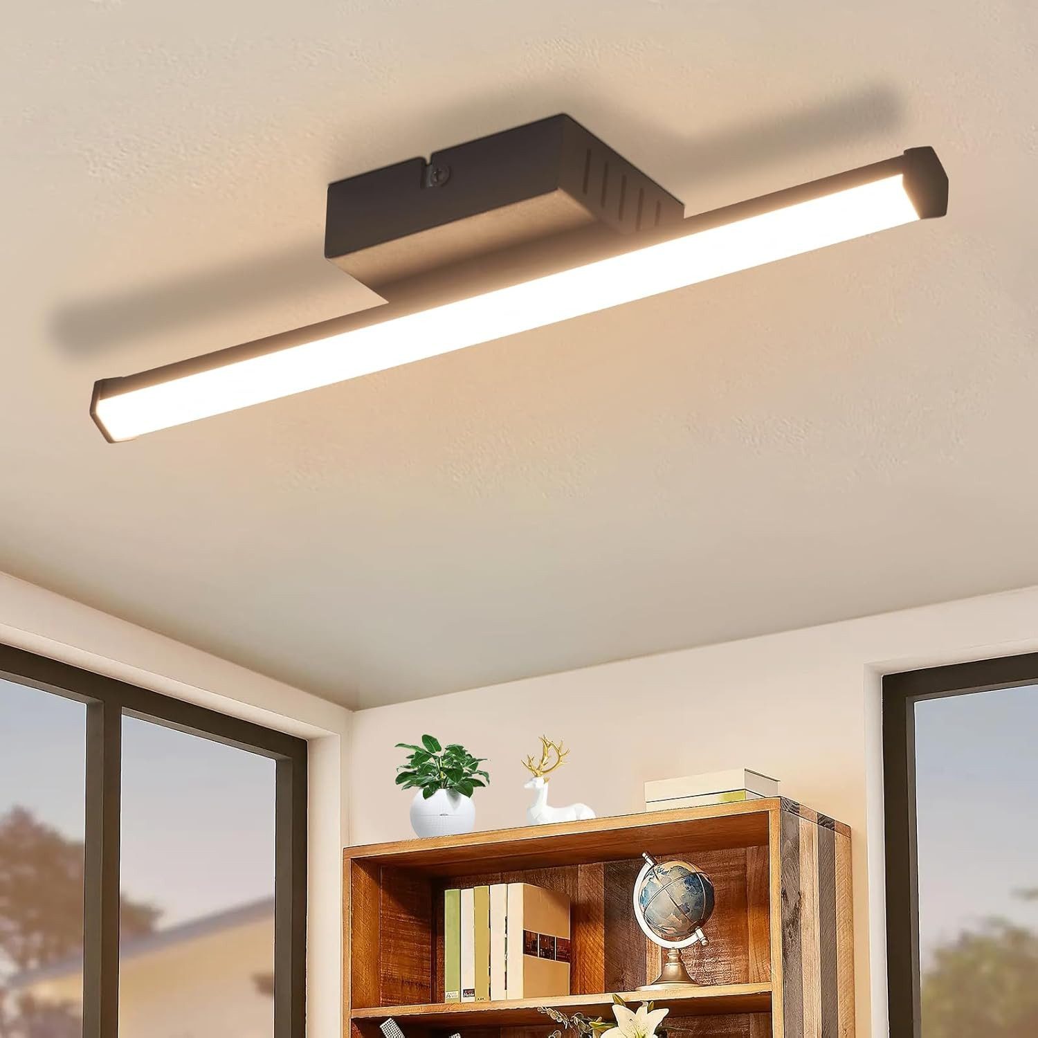 Nettlife LED Deckenleuchte Wohnzimmer Modern Schwarz 24W 3000K Warmweiß Schlafzimmer, LED fest integriert, Warmweiß, Innen LED Deckenbeleuchtung für Flur Küche