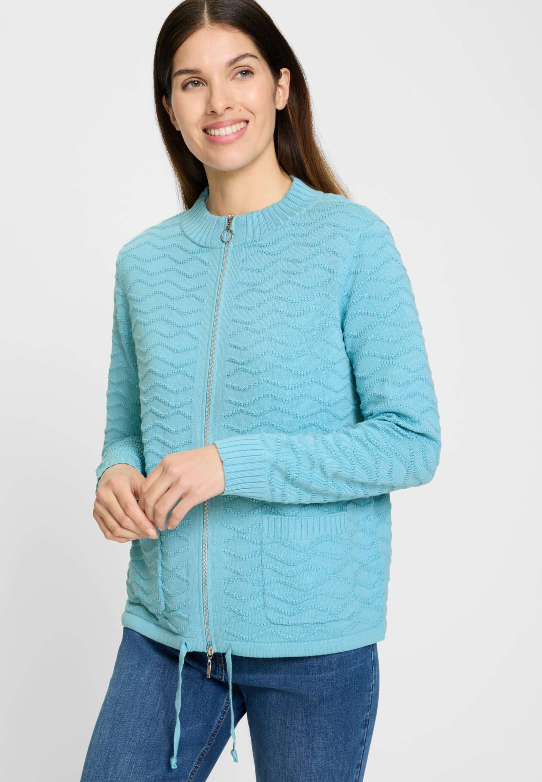 Olsen Cardigan mit wellenartigem Strickmuster