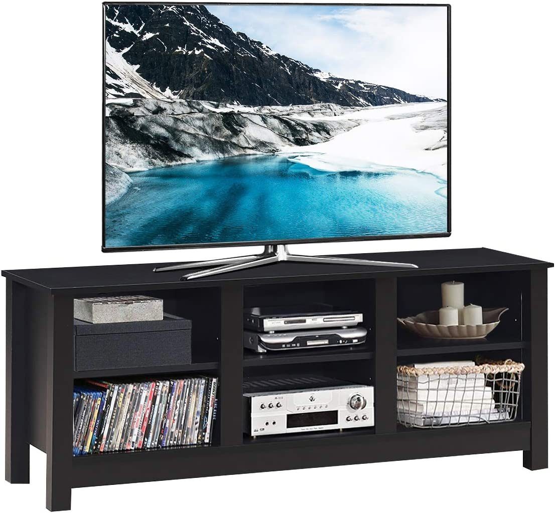 KOMFOTTEU mit TV-Schrank Verstellbarer Fernsehtisch schwarz Regale