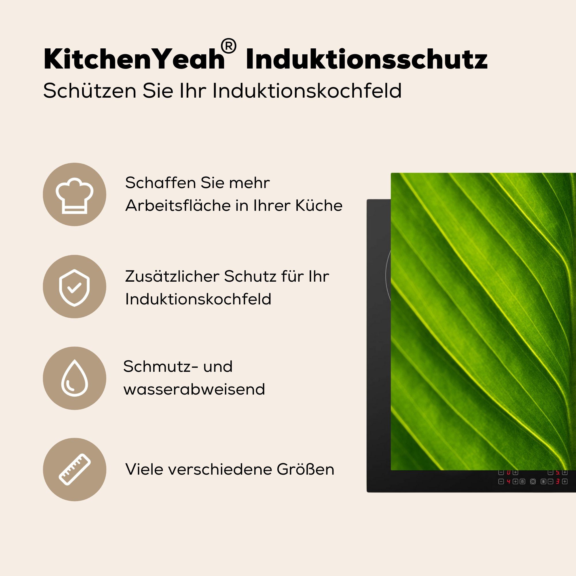 MuchoWow für küche Ceranfeldabdeckung, eines Arbeitsplatte Vinyl, cm, (1 Herdblende-/Abdeckplatte Foto botanischen tlg), 78x78 Blattes, hellgrünen