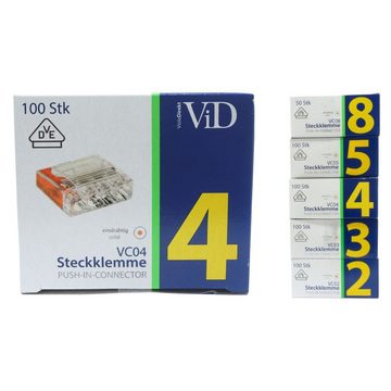 ViD Verbindungsklemme VC04 Mini-Steckklemme 100 Stück, 4-polig, 0,5 - 2,5 mm²