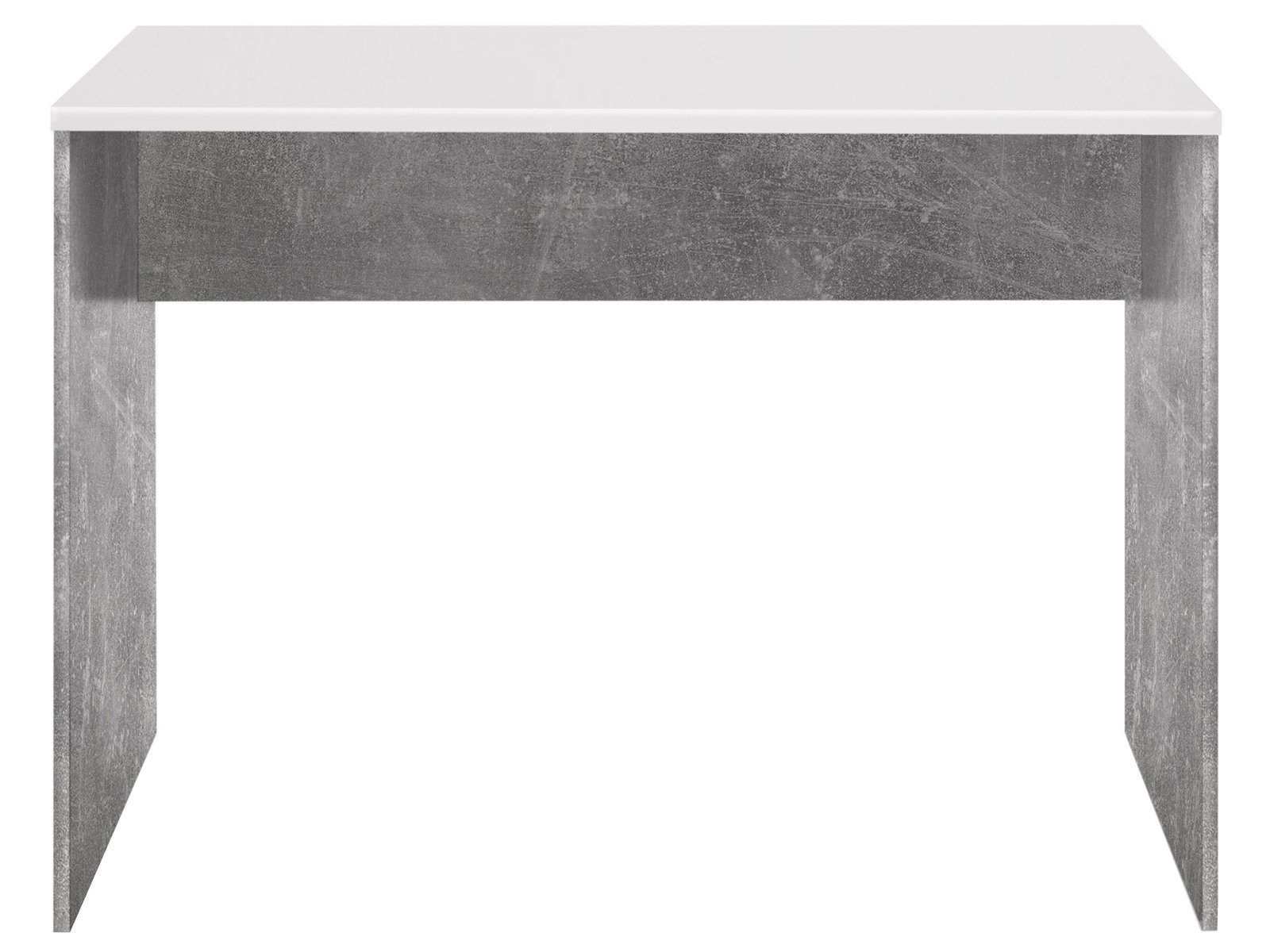 möbelando Schreibtisch Olli, Moderner Schreibtisch aus Spanplatte, Korpus in Beton Nachbildung, Tischplatte in Weiß. Breite 106 cm, Höhe 75 cm, Tiefe 75 cm