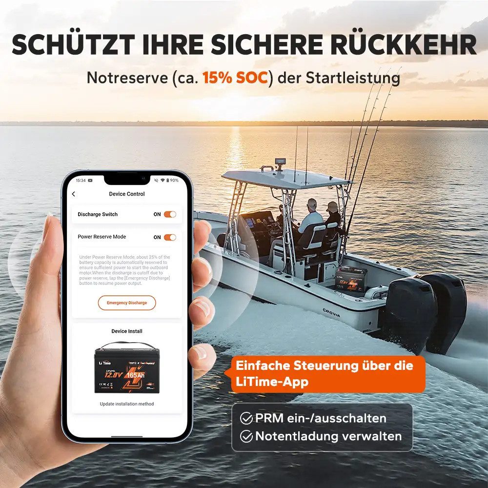 LiTime 12V 165Ah Dual-Purpose LiFePO4-Batterie Bluetooth IP67 Solarakkus (12 V), Mit 1200 CCA und Selbstheizung für Außenbordmotor Boot Marine – Bild 5 von 5