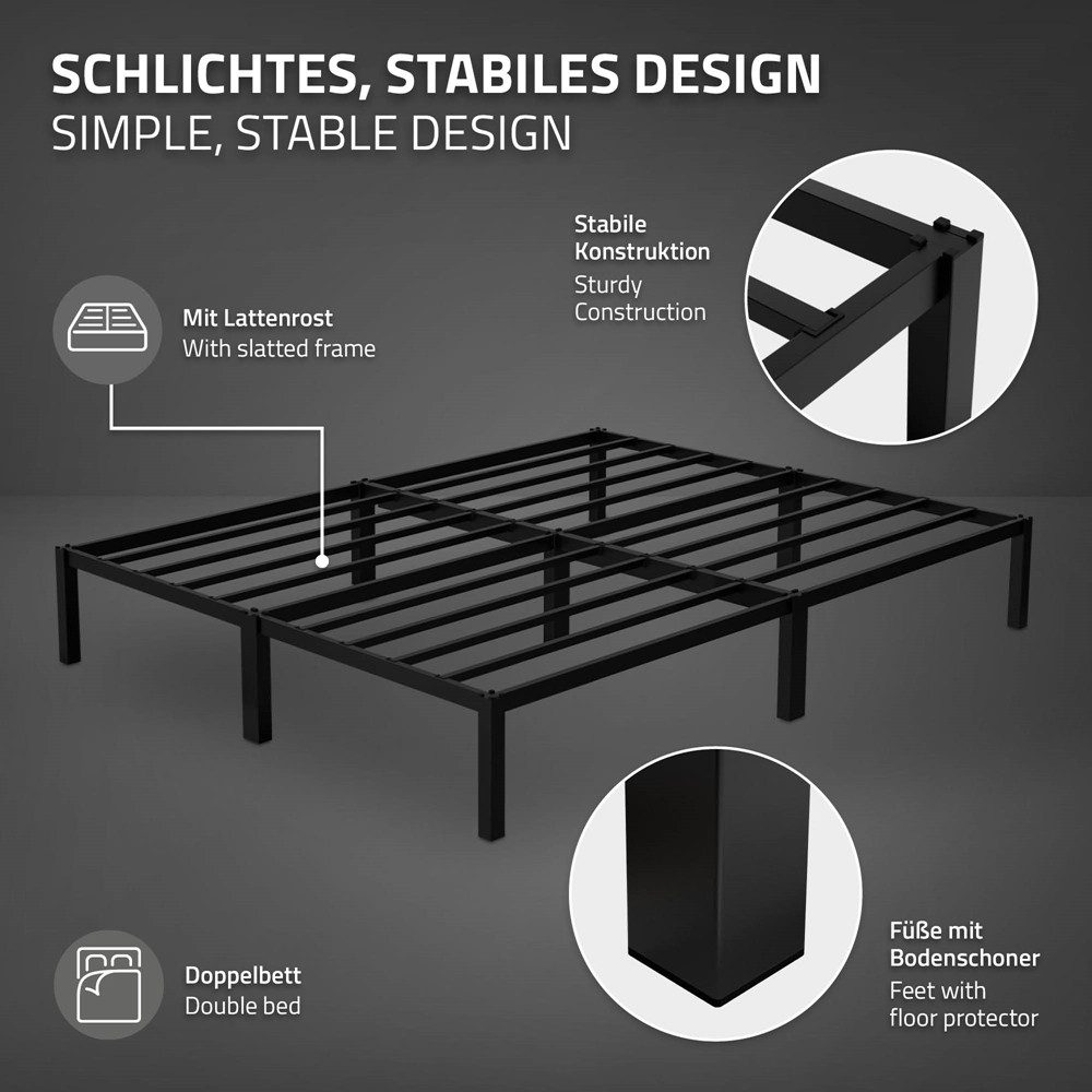 ML-DESIGN Metallbett Bettgestell Bettrahmen Stahlrahmen mit Lattenrost Metallbettrahmen, Doppelbett Paris Doppelbettgestell Gästebett Metall leichte Montage