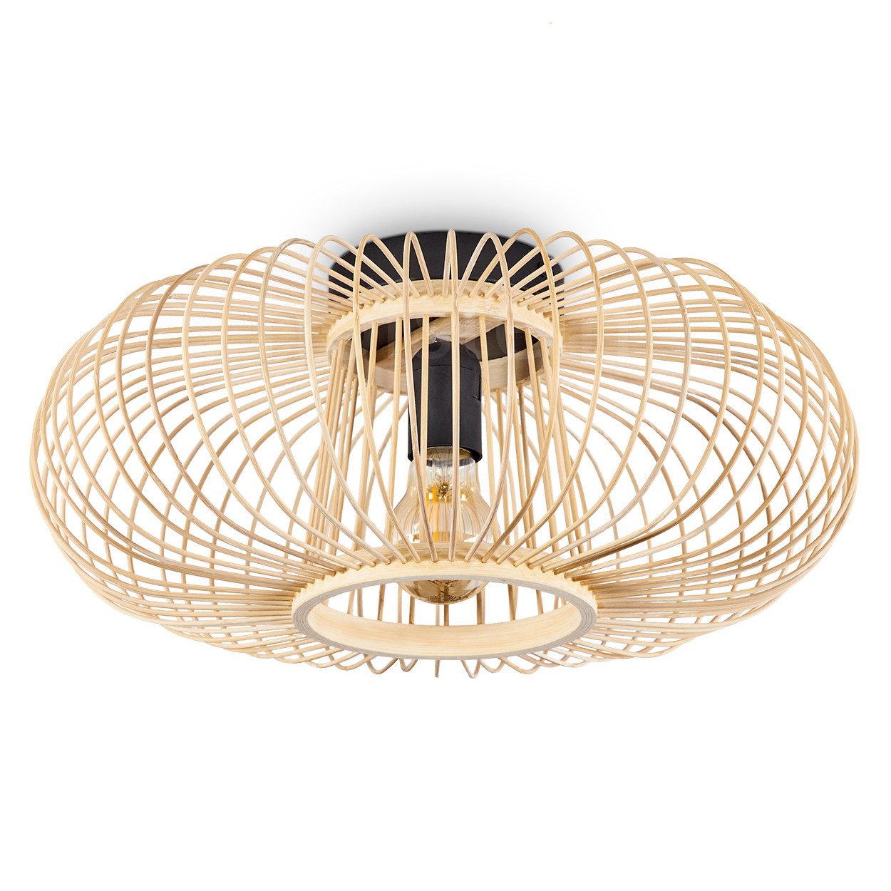 hofstein Deckenleuchte »Aidone« runde Deckenlampe aus Metall/Bambus in Schwarz/Natur, ohne Leuchtmittel, E27, mit Lichteffekt durch Gitter-Optik