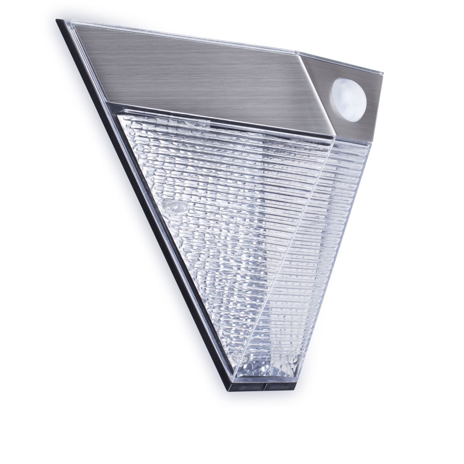 smartwares LED Außen-Wandleuchte Smartwares 5000.703 Wandleuchte – Solarbetrieben – Bewegungsmelder, Tag/Nacht Sensor, Edelstahl, Dreieck, 5000.703