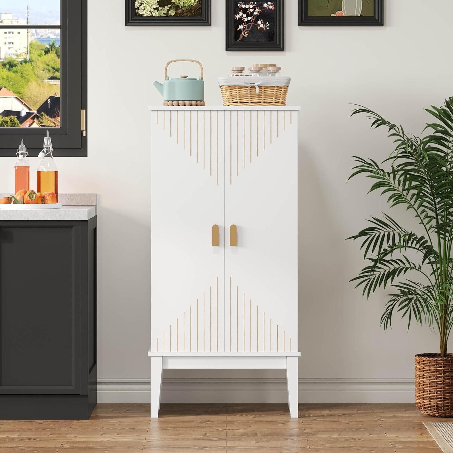 LuxusKollektion Vorratsschrank Küchenschrank 120x59x30cm Sideboard 2 Tür Vintage Weiß