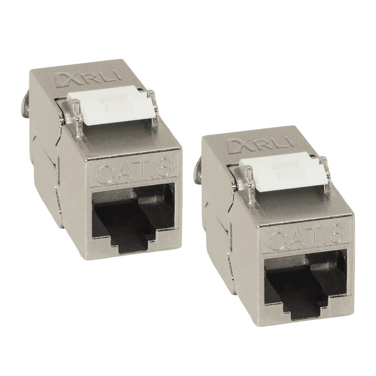 ARLI 2x Keystone CAT8.1 Modul metall geschirmt werkzeuglose Montage Netzwerk-Adapter RJ45-Buchse zu Netzwerkkabel, Snap In Montage I werkzeugfrei I Silber