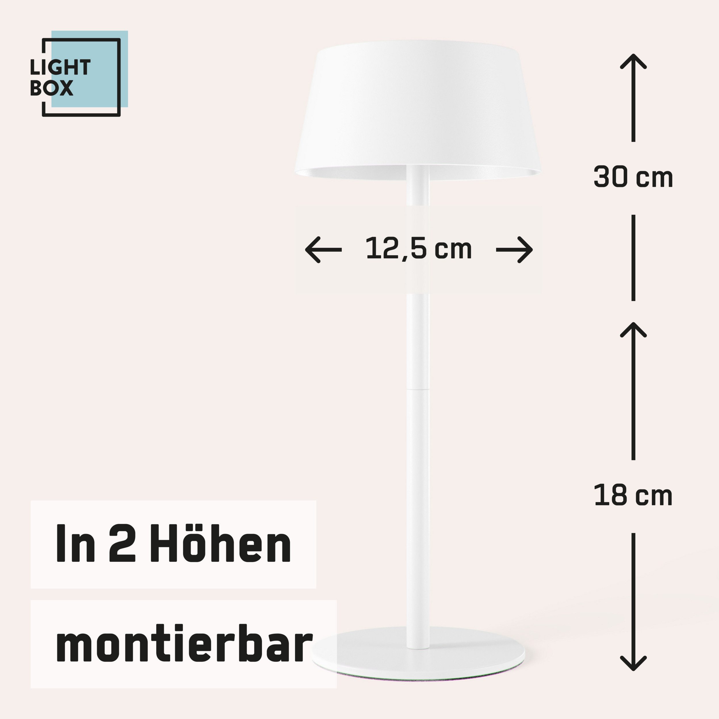Lightbox Tischleuchte, LED fest integriert, Warmweiß, LED Außen Tischlampe, Solar, 3 Stufen Dimmer, 30cm, Ø13cm, 300lm, weiß