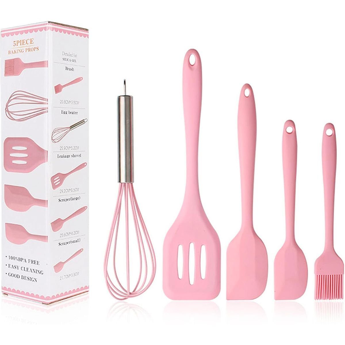 König Design Kochbesteck-Set Silikon Teigschaber Spatel Antihaft Back Schaber Kochset Schneebesen (Set, 5-tlg., 3 x Kochlöffel, 1 x Schneebesen, 1 x Pinsel), Spachtelbürsten Backwaren Ölbürste Schneebesen Schlitzwender