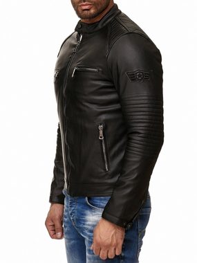 Reslad Lederimitatjacke Reslad Kunstlederjacke Herren-Jacke Leder-Jacke gesteppte Ärmel Überga Biker-Design Jacke mit Zippern