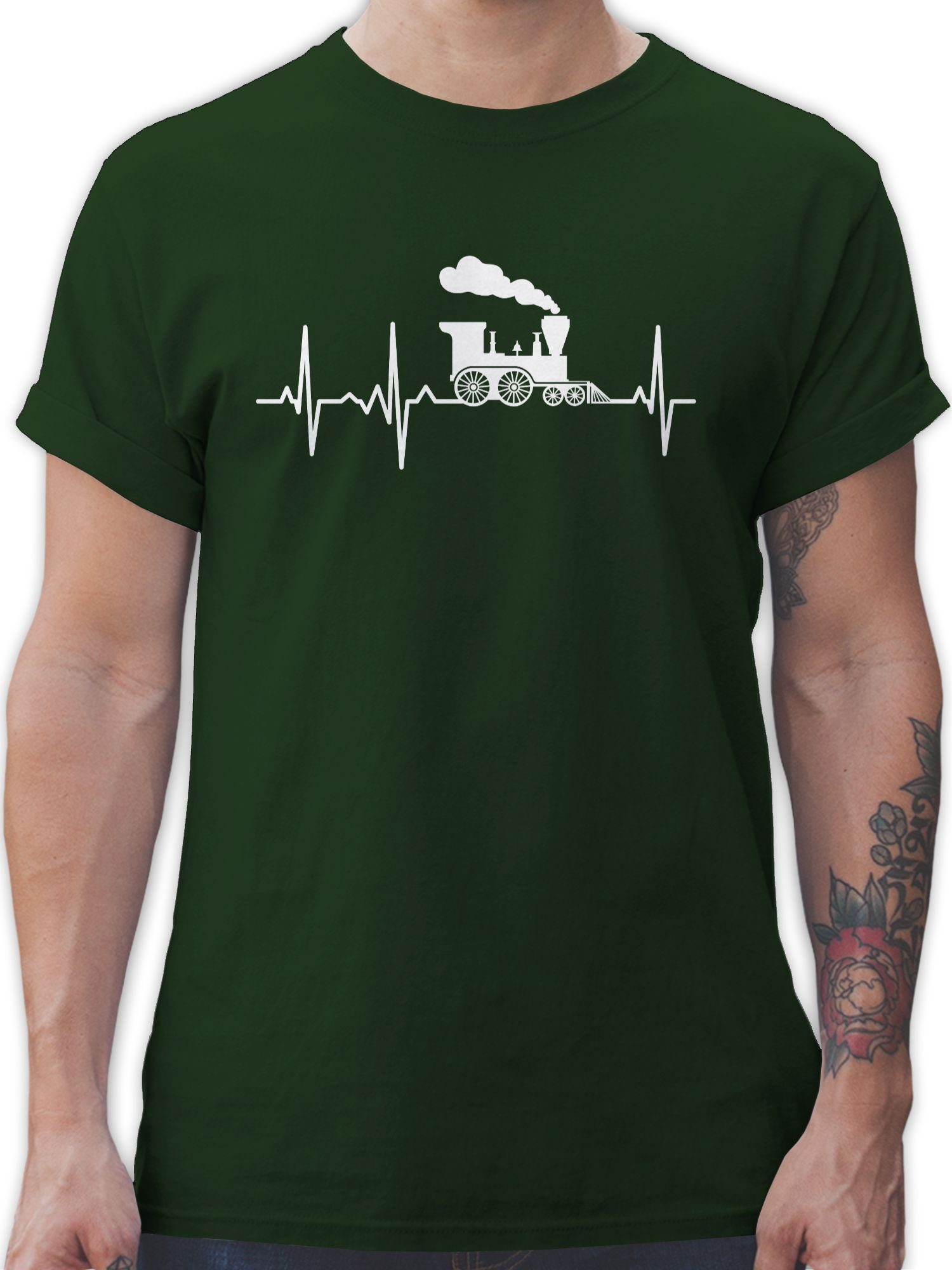 Shirtracer T-Shirt Dampflok Herzschlag weiß Hobby Outfit 03 Dunkelgrün