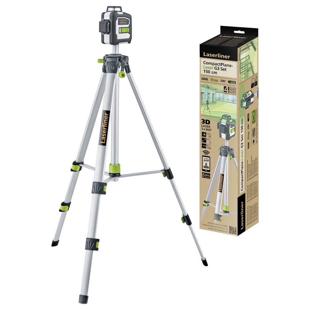 LASERLINER Nivellierkeil Dreidimensionaler Laser horizontalem und zwei Laserkreisen 036.299E, inkl. Tasche, inkl. Stativ
