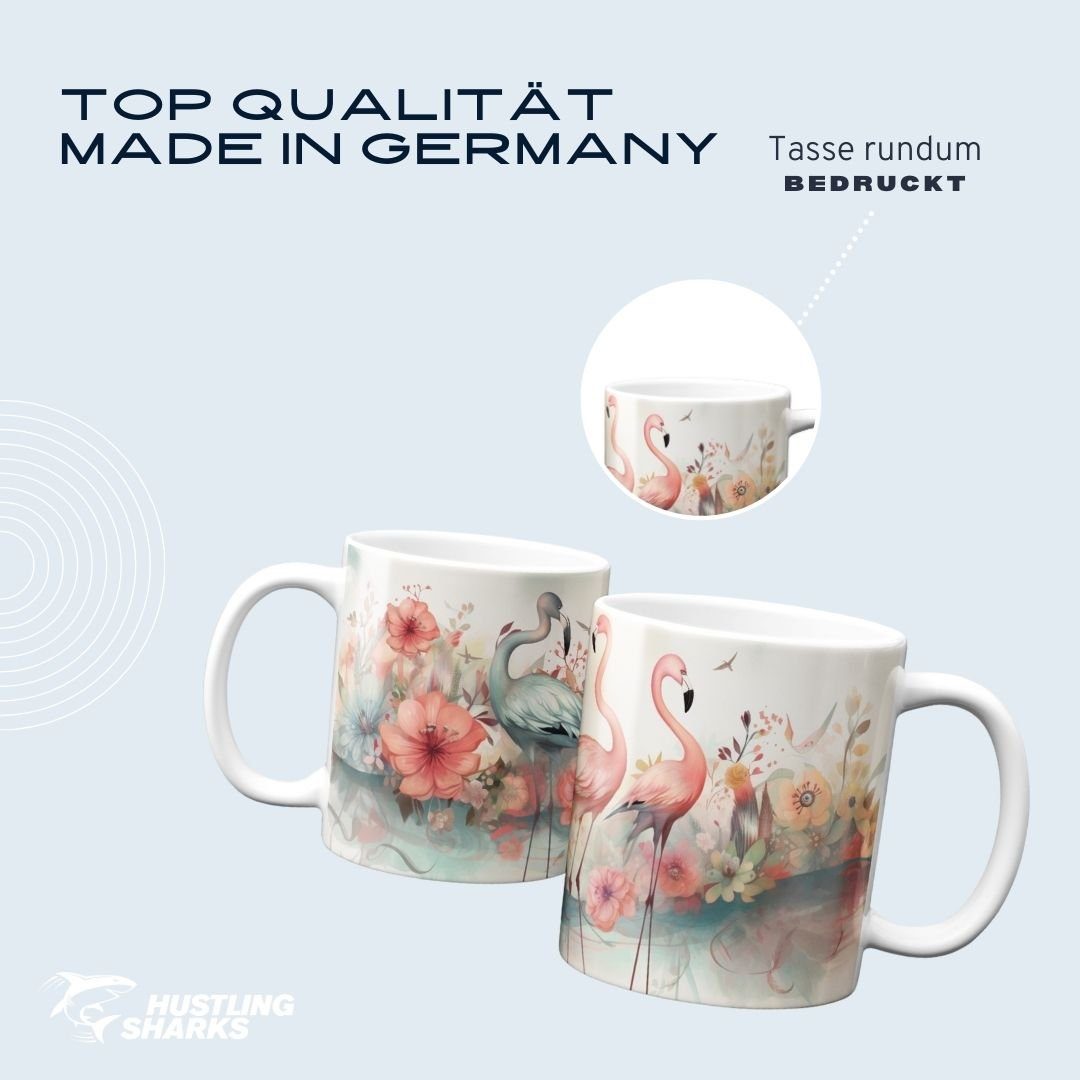 - Tasse Tasse Geschenk, 330 ml Tiermotiv Hustling Flamingos- mit Hustling Sharks® Sharks