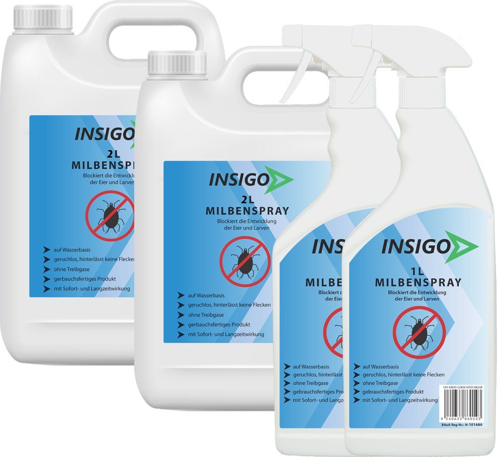 INSIGO Insektenspray Anti Milben-Spray Milben-Mittel Ungezieferspray, 6 l, auf Wasserbasis, geruchsarm, brennt / ätzt nicht, mit Langzeitwirkung