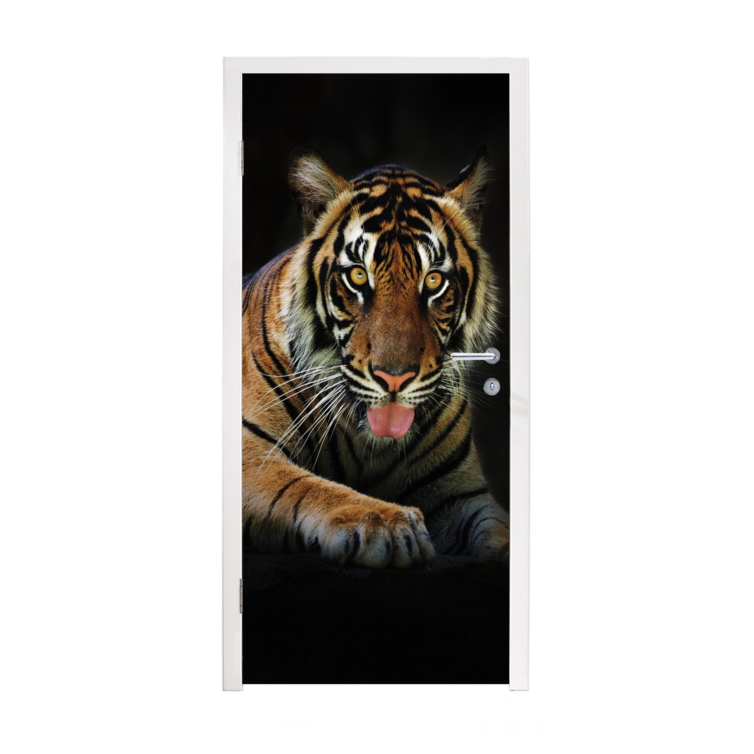 MuchoWow Türtapete Tiger - Schwarz - Rest, Matt, bedruckt, (1 St), Fototapete für Tür, Türaufkleber, 75x205 cm
