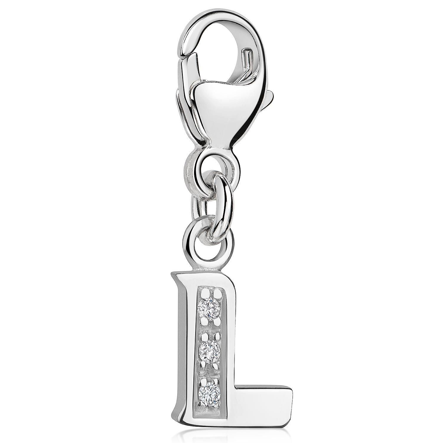 Materia Charm Buchstabe Silber Anhänger Buchstabe " L " Alphabet Zirkonia C62, 925 Sterling Silber, rhodiniert