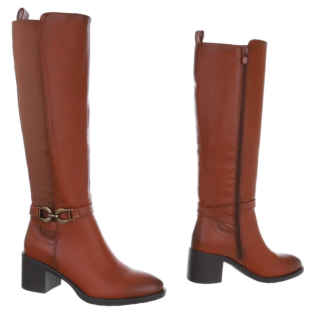 Ital-Design Kniehohe Stiefel mit Blockabsatz für Damen - Elegant & Komfortabel Stiefel (90110090) Blockabsatz Stiefel in Camel