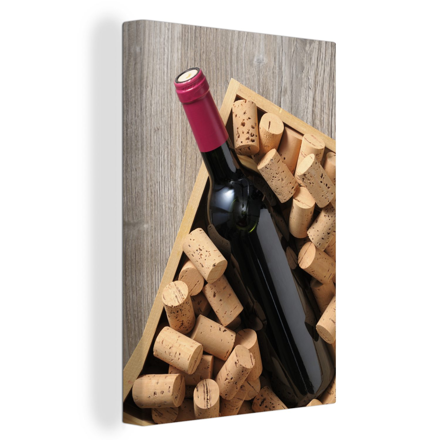 OneMillionCanvasses® Leinwandbild Leinwandbild Weinkiste, cm inkl. einer St), fertig Gemälde, bespannt in 20x30 Weinflasche (1 Zackenaufhänger