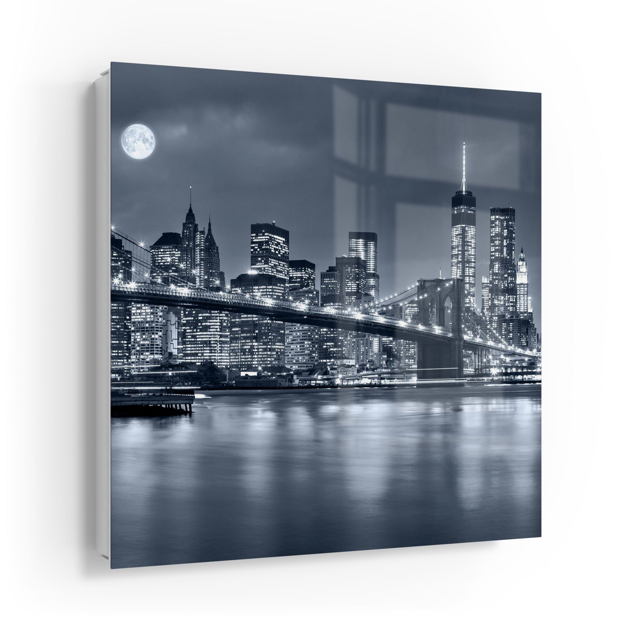 DEQORI Schlüsselkasten 'Vollmond über New York', Glas Schlüsselbox modern magnetisch beschreibbar