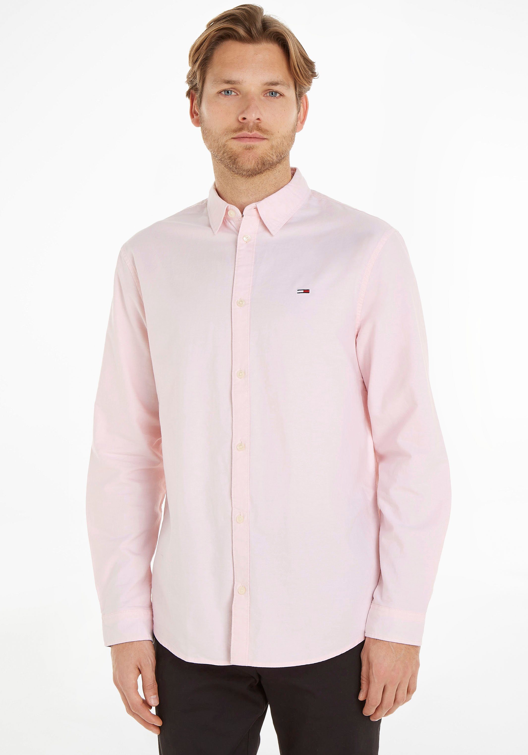 Tommy Jeans mit CLASSIC Knopfleiste SHIRT Langarmhemd TJM pink OXFORD