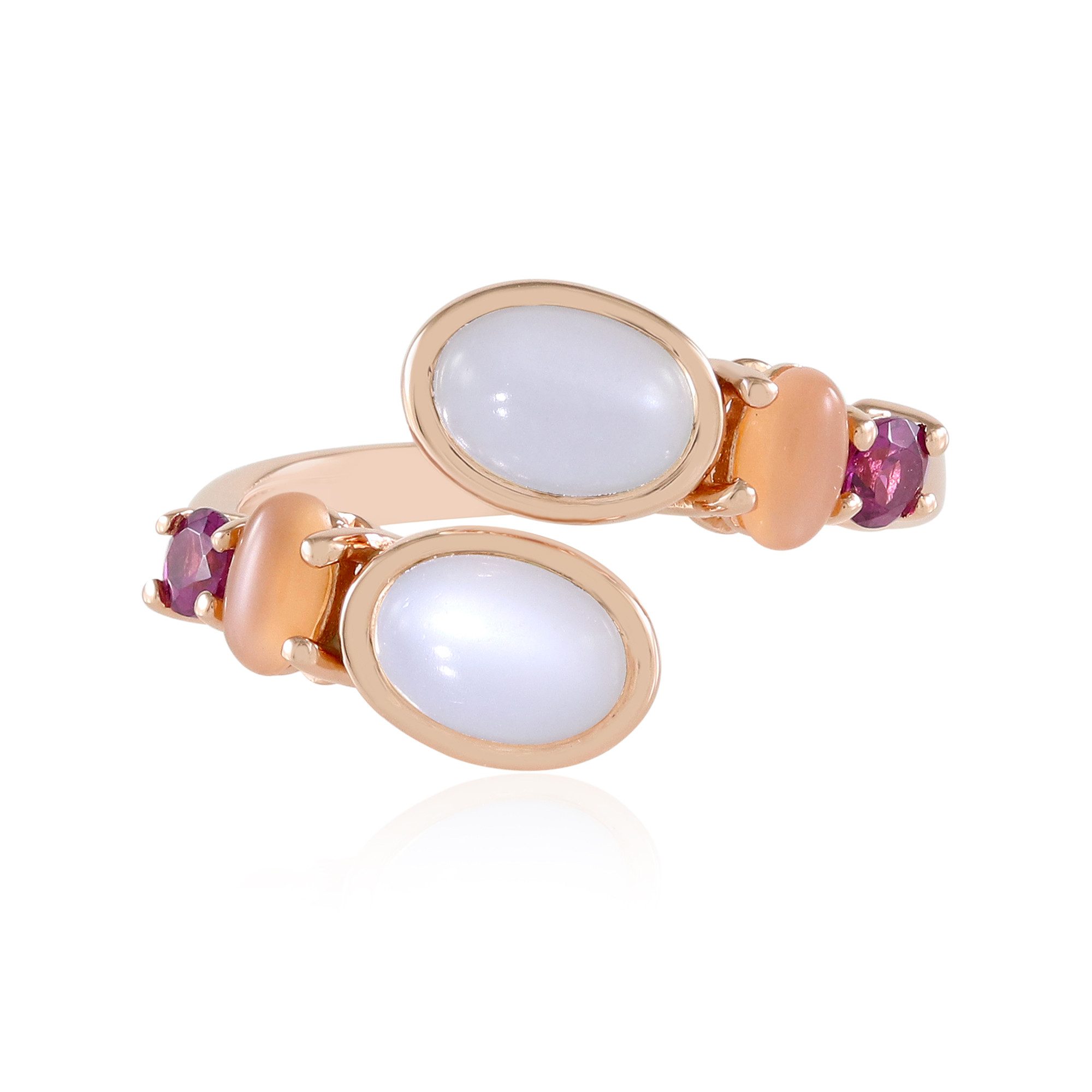Cavill Silberring Mondstein Pfirsich Rhodolith Rose Vermeil Ring (1-tlg)