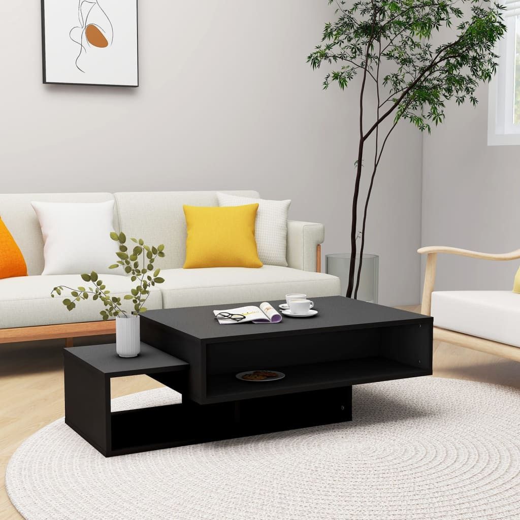 furnicato Couchtisch 105 x 55 x 32 cm Schwarz mit 3 Fächern aus Holzwerkstoff (1-St), Wohnzimmertisch mit Stauraum und Ablagefächern für das Wohnzimmer