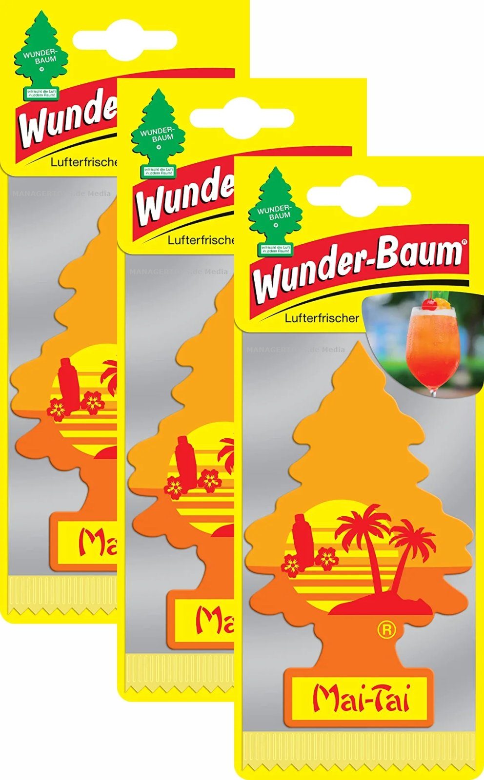 Kunstbaum 3er Duftbäumchen Mai Tai Wunderbaum Rum Orange 3 Set Lufterfrischer