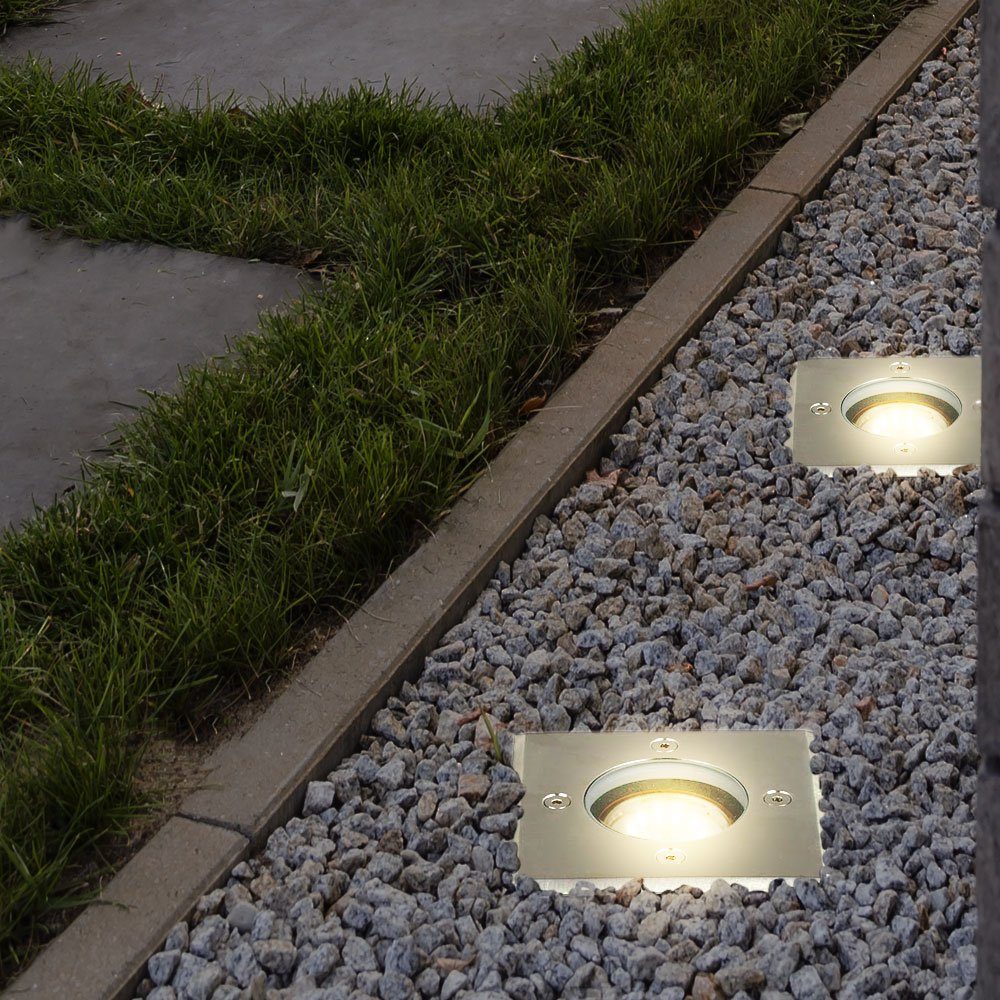 Fernbedienung Edelstahl Lampe Set LED Einbau inklusive, Farbwechsel, Glas im Boden Garten etc-shop Einbaustrahler, Dimmer Warmweiß, Leuchtmittel