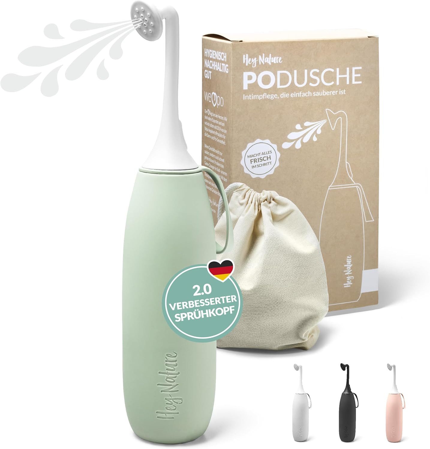 Hey Nature Intimpflege Po Dusche, mobiles Bidet für eine sanfte, hygienische Reinigung für Hilfe im Wochenbett, bei Hämorrhoiden & als Alternative zu feuchtem Toilettenpapier, Wiederverwendbar und reisegeeignet