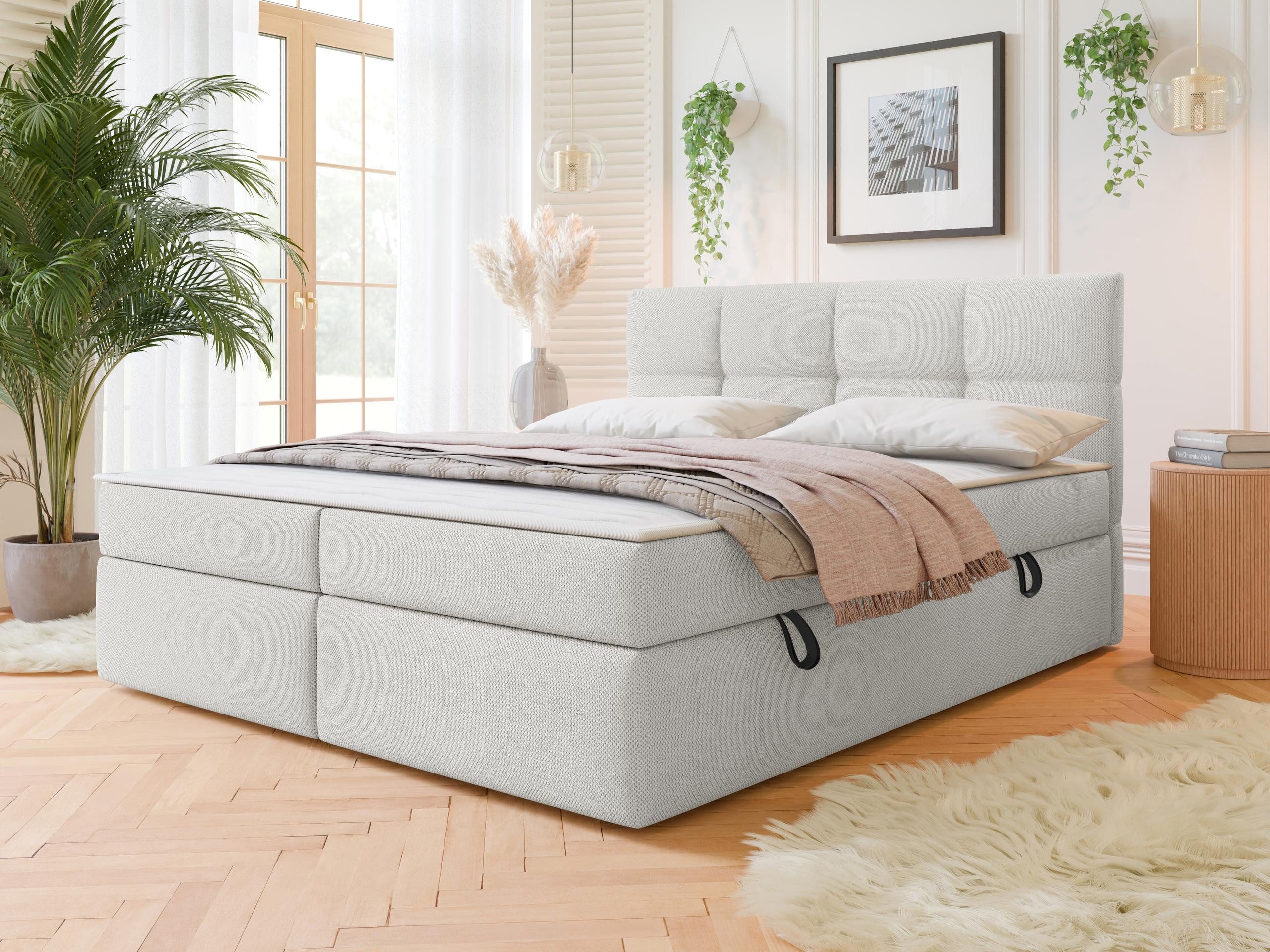 MIRJAN24 Boxspringbett Figaro (mit zwei Bettkästen), 140/160/180 cm, Bonellfederkernmatratze, Topper