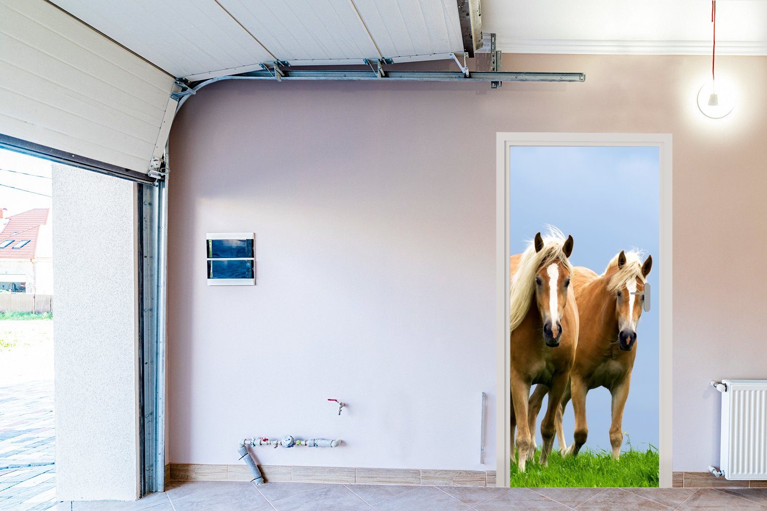 Tür, cm Matt, (1 Pferde 75x205 Türtapete - St), Luft, - Fototapete für bedruckt, Türaufkleber, Gras MuchoWow