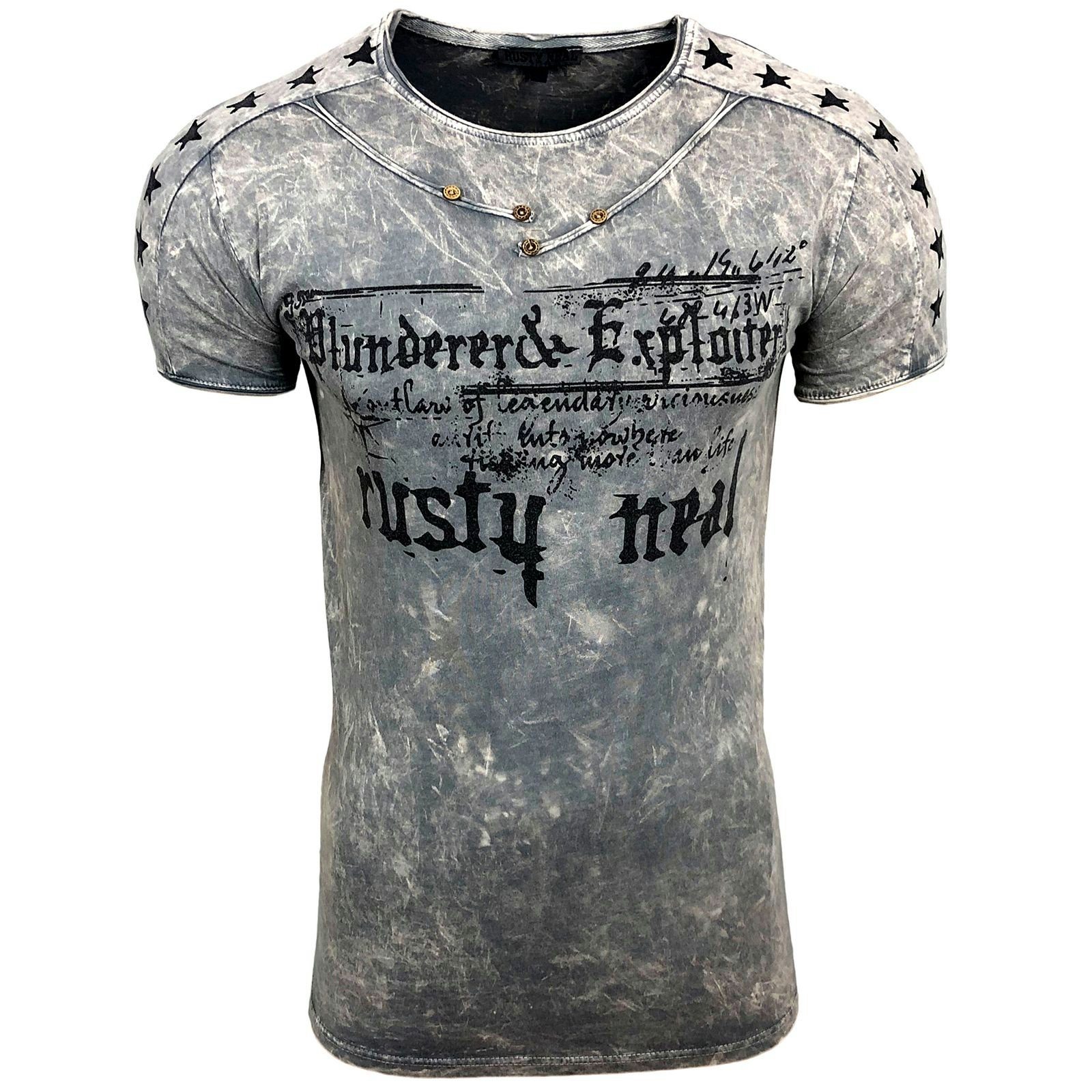 melierter Mit Optik, Neal T-Shirt versehen in Rusty klassischem Rundhalsausschnitt