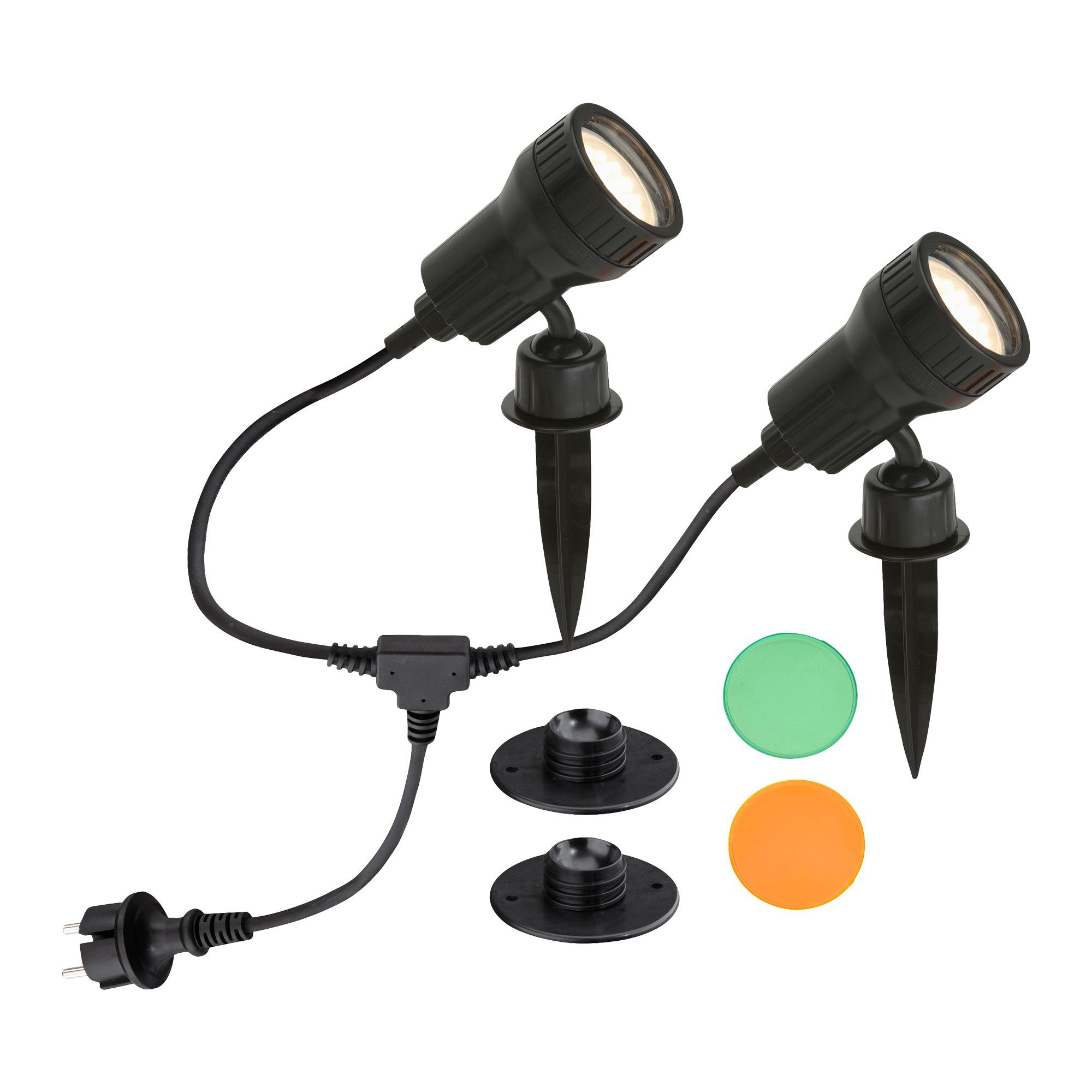 wechselbar, LED Briloner Warmweiß, 3077-025, Erdspieß+Wandhalterung, Gartenstrahler wechselbar, GU10, LED Farbfilter schwarz, Leuchten Warmweiß