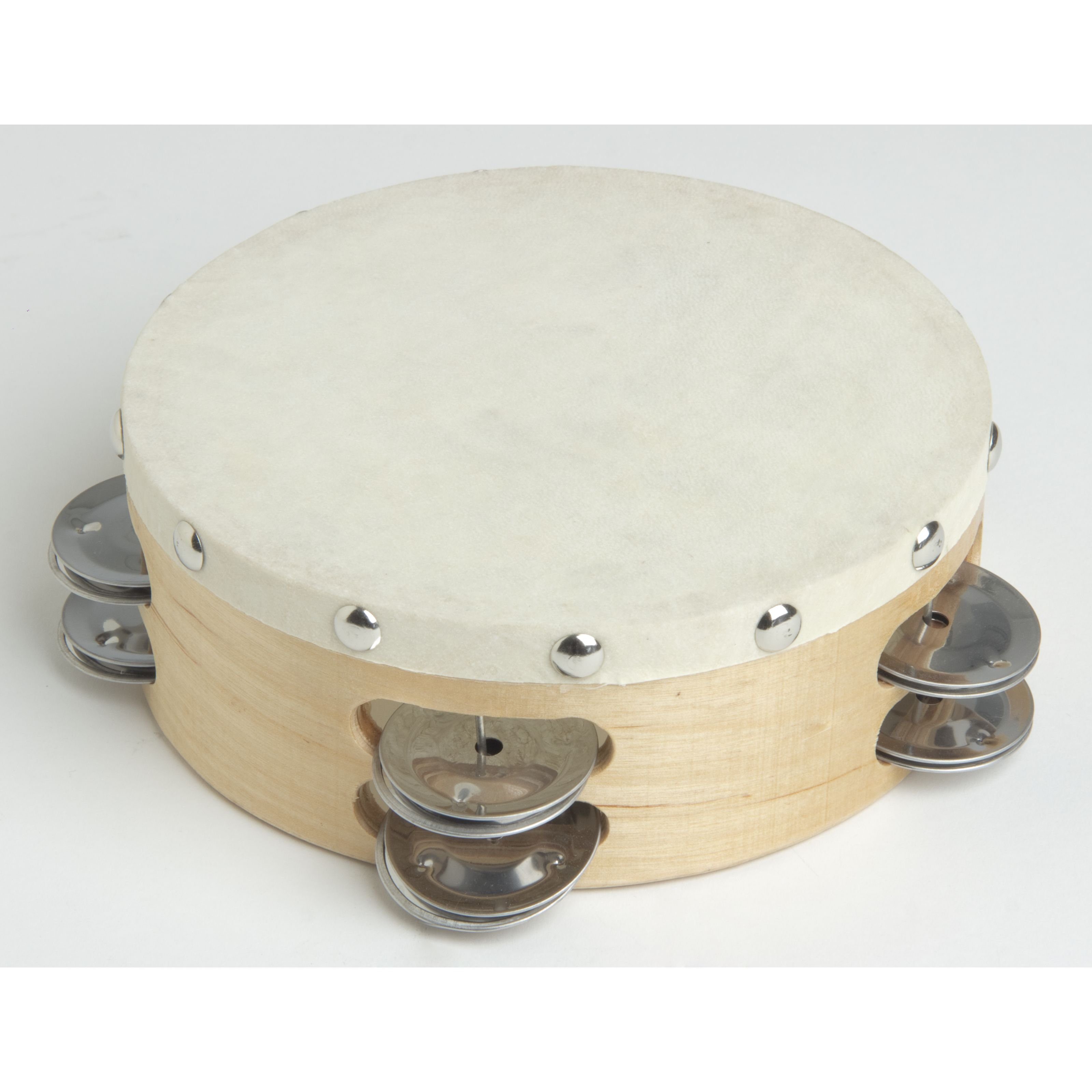 FAME Tambourine,6 Zoll Felltambourine Holz Naturfarben Doppelreihig Ziegenfell Stahlschellen Nicht-Stimmbares Musikinstrument, Percussion, Tambourines, Felltambourine, 6 Zoll, Doppelreihig