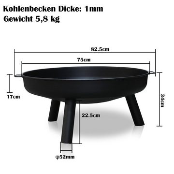 Bettizia Feuerschale Feuerschale 80 cm Klöpperboden Anti-Rost-Füße Grillstelle