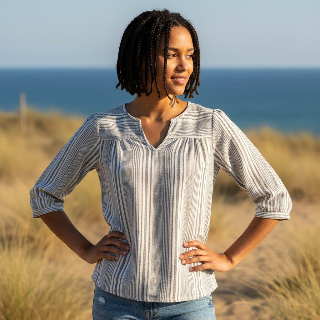 Guru-Shop Longbluse Leichte Baumwollbluse, gestreifte Boho.. alternative Bekleidung