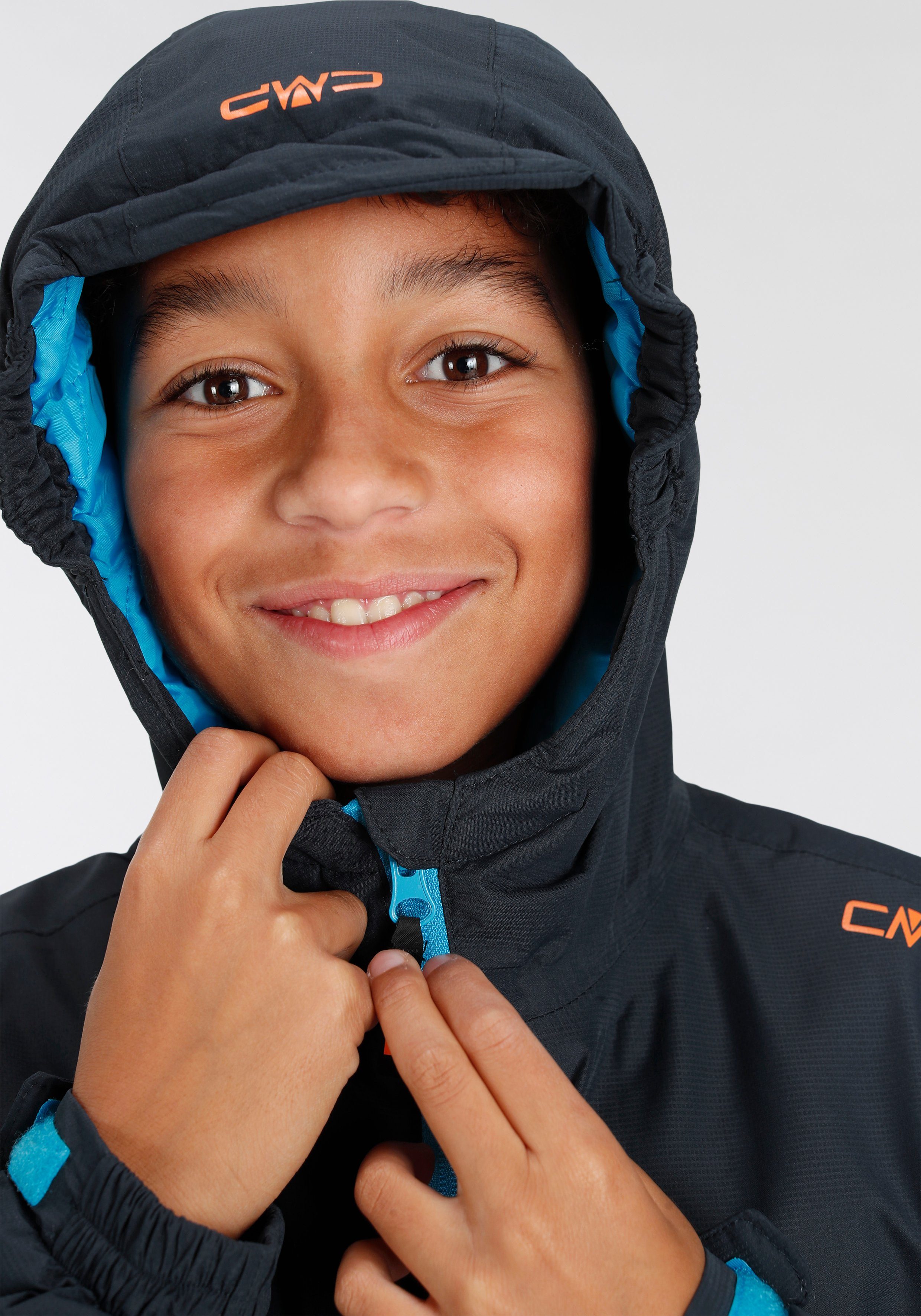 Kinder CMP & BLUE trocknend Outdoorjacke BLACK Atmungsaktiv HOOD FIX Schnell KID für & - JACKET Wärmend