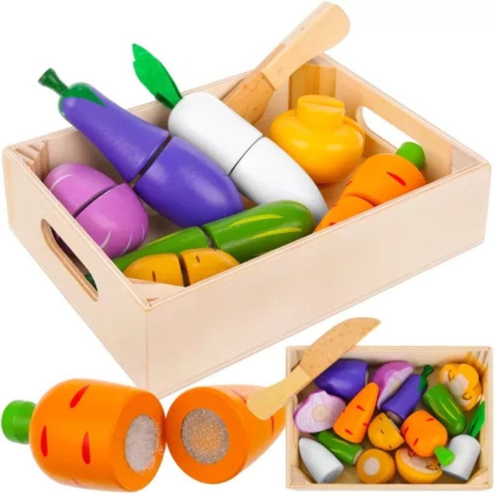 KRUZZEL Lernspielzeug Holzspielzeug Obst- und Gemüseschneideset (Spar-Set, 1-St., Klettverschluss), Sozialverhalten und hilft beim Erlernen von Farben und Formen