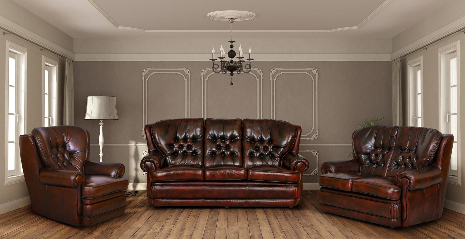 Salottini Polstergarnitur SOFORT Chesterfield Sting Sofagarnitur Leder 3/2/1 SONDERPREIS, (3-tlg)