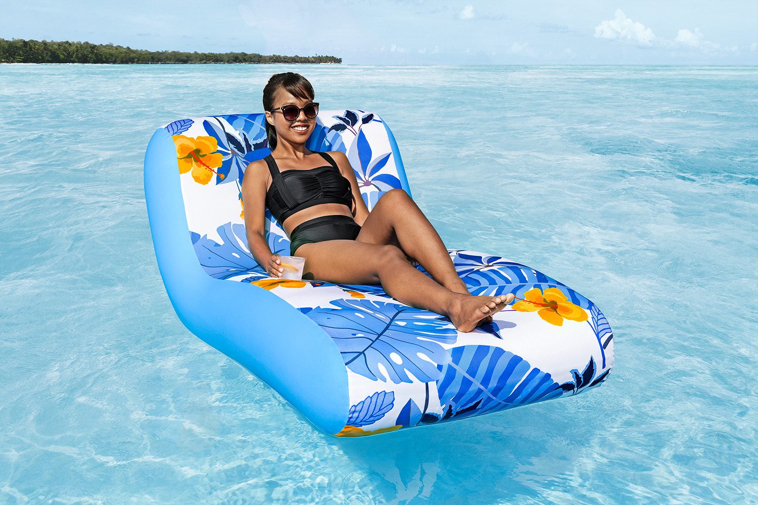 Bestway Badeinsel Blissfull Drifter™, (Packung, 1-St., 155 x 96 x 71 cm), Abnehmbarer, waschbarer Textilbezug