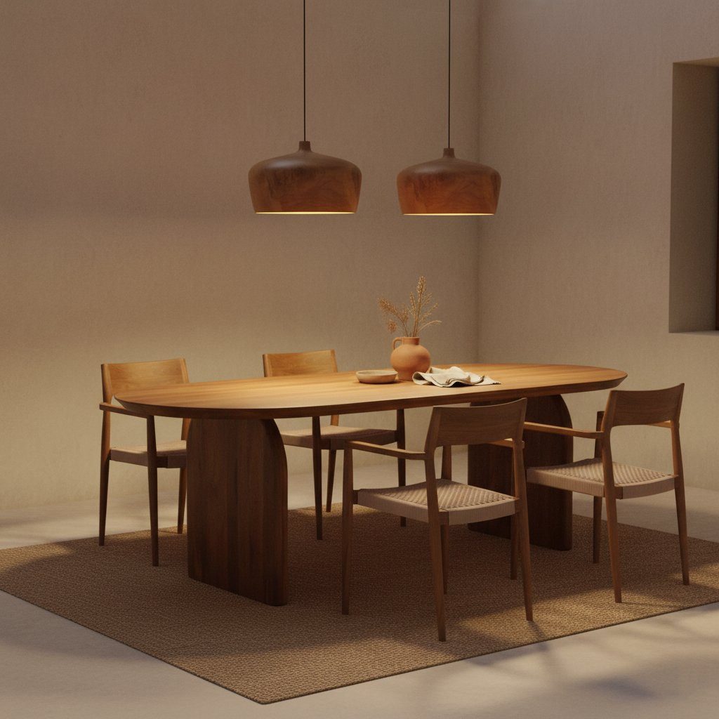 Raw Materials Amsterdam Pendelleuchte Sirocco Dome, aus massivem Teakholz, handgefertigt