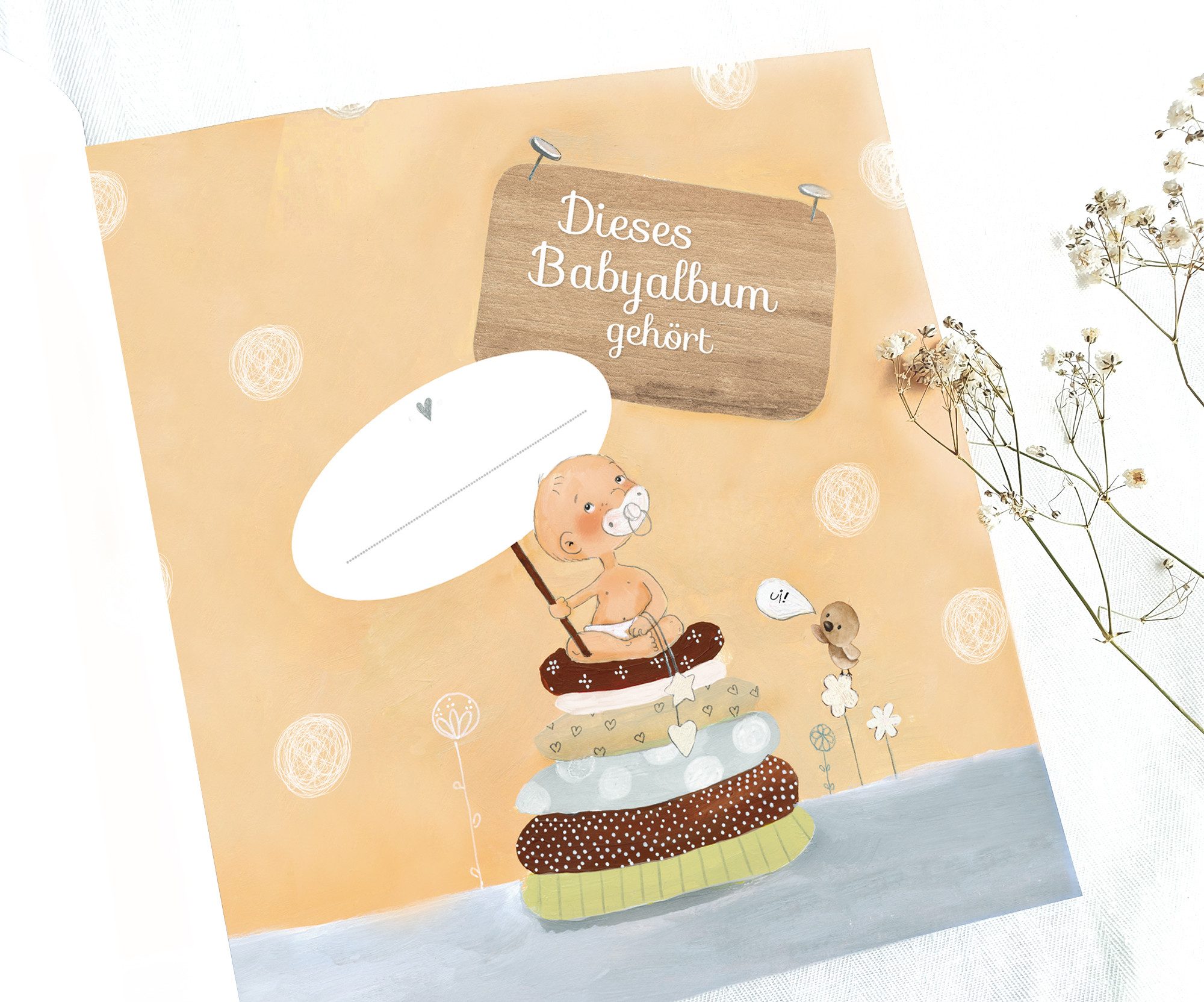 Pipapier Tagebuch Babyalbum "Mein Babyalbum", Babybuch erstes Jahr, für Fotos u. Erinnerungen, 21x21 cm, 56 S.