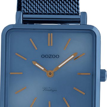 OOZOO Quarzuhr Oozoo Damen Armbanduhr blau Analog, (Analoguhr), Damenuhr eckig, klein (ca. 29mm) Edelstahlarmband, Fashion-Style
